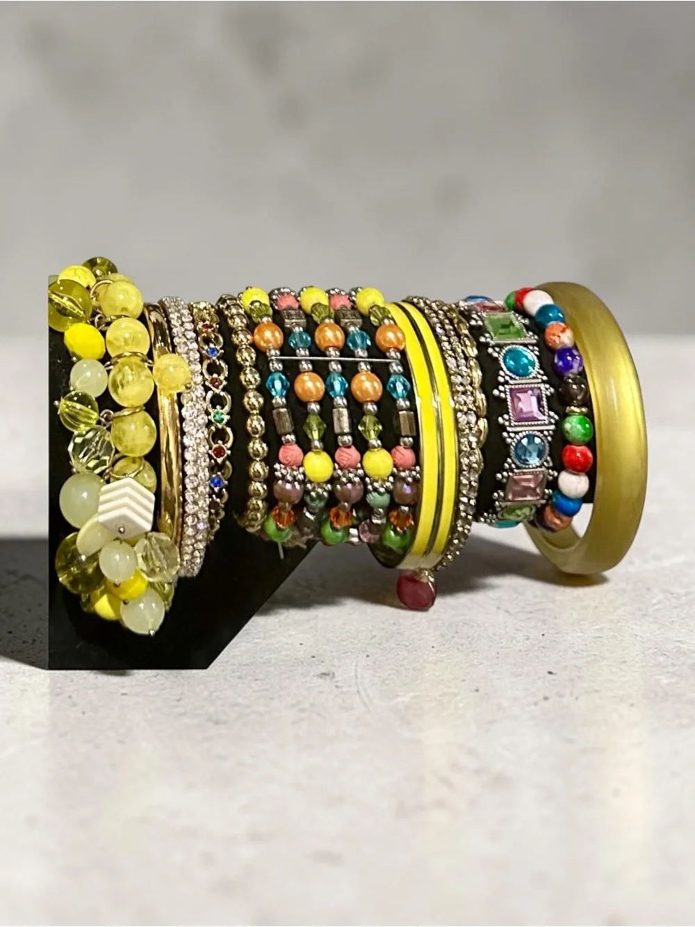 Vibrant Yellow Multicolor Stackable Bracelet Set Boho Beaded Rhinestone Bangles